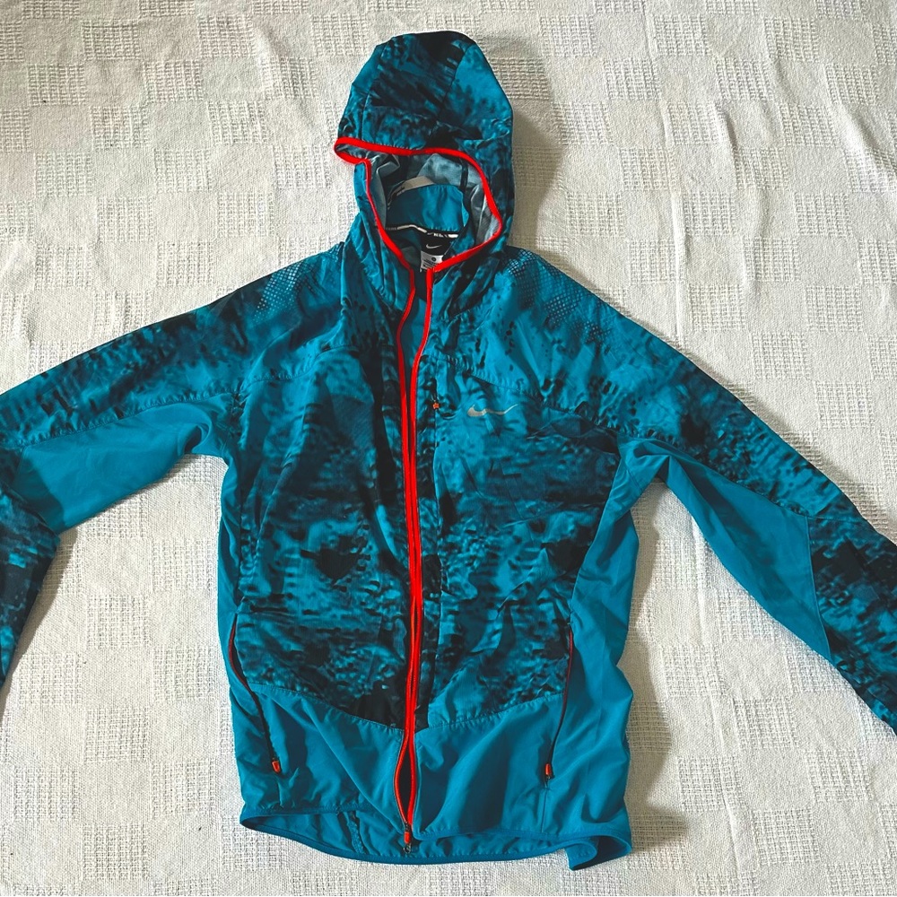 Nike Blue Rain Jacket with Neon Orange Zipper